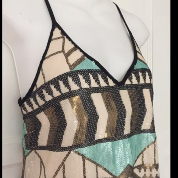 Lush Multicolor Tribal Aztec Print Mini Sequin Party Cocktail Dress Women's Sz S - Picture 5 of 14